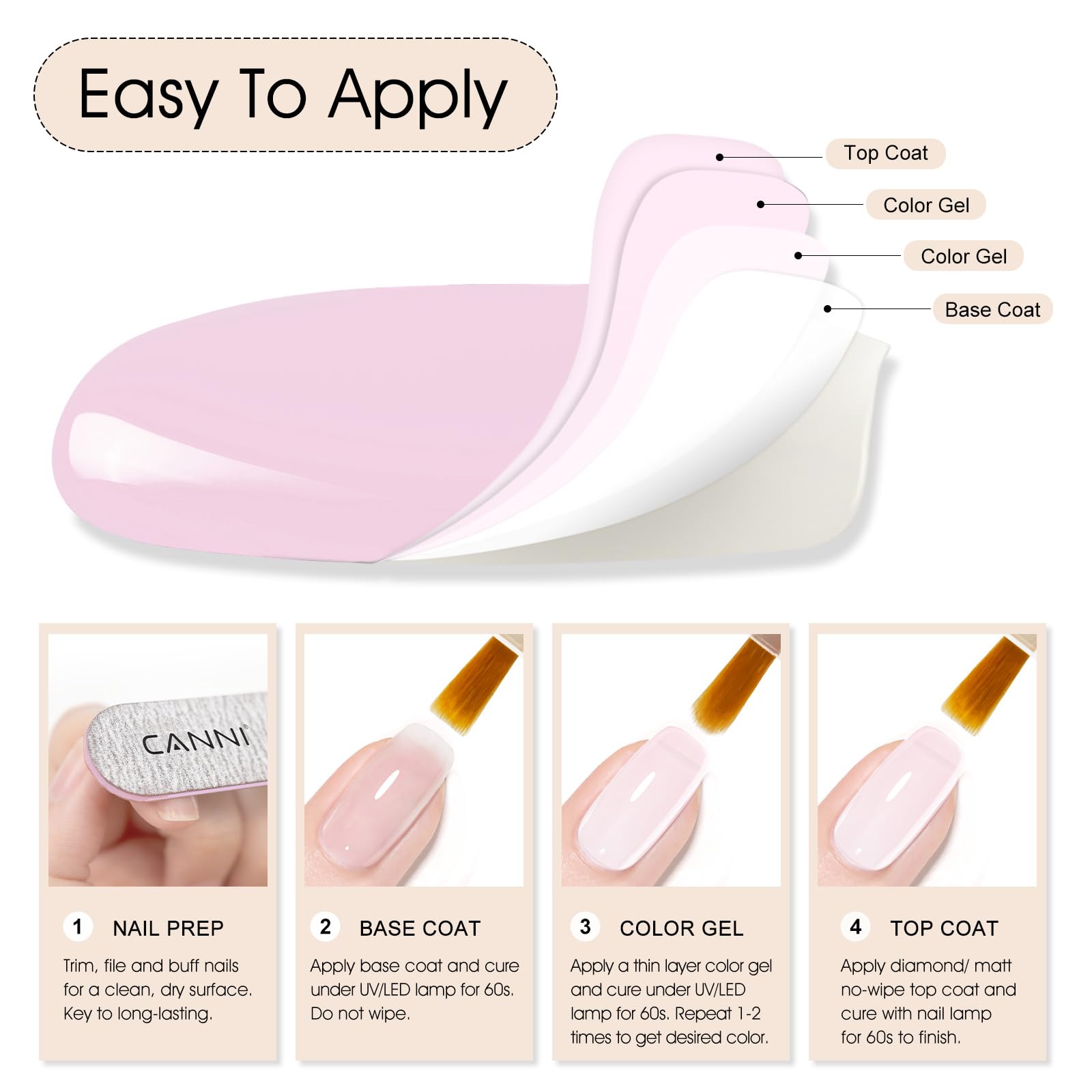 CANNI Esmalte en gel semipermanente transparente   Color: 9166