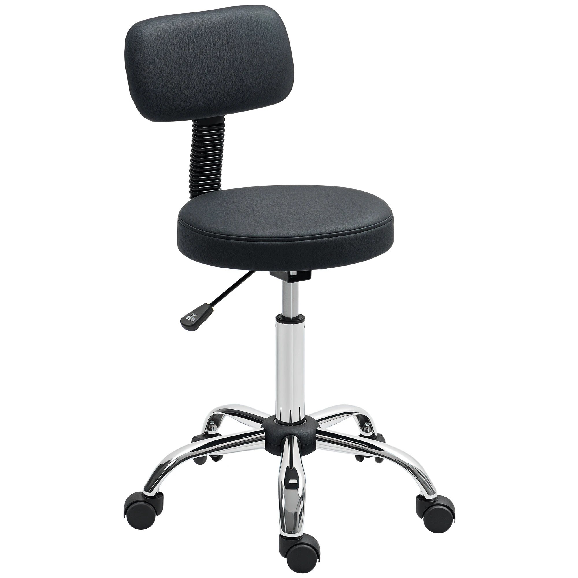 Homcom Swivel Stool with Wheels and Backrest Adjustable Height 78-93 cm Black
