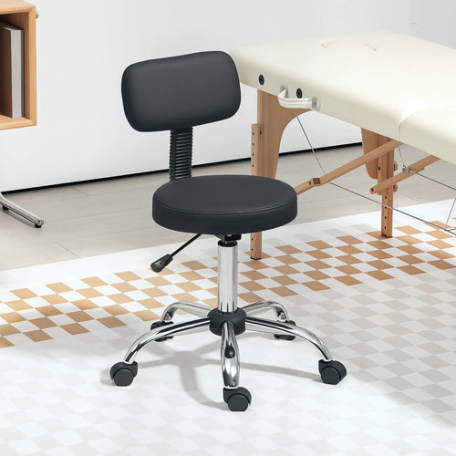 Homcom Swivel Stool with Wheels and Backrest Adjustable Height 78-93 cm Black